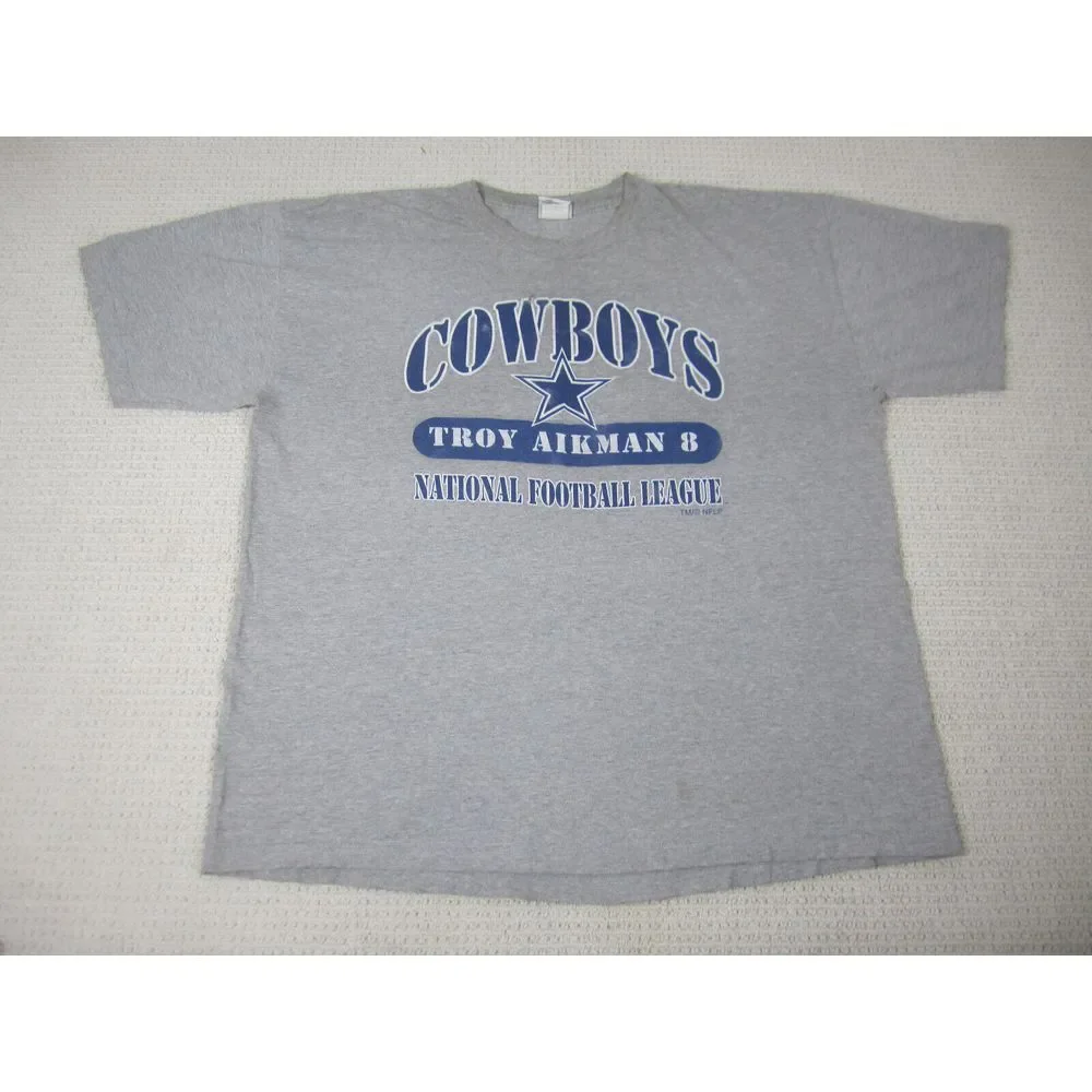 VTG Dallas Cowboys Shirt Mens 2XL XXL Gray Troy Aikman NFL Football #8 Crew Neck